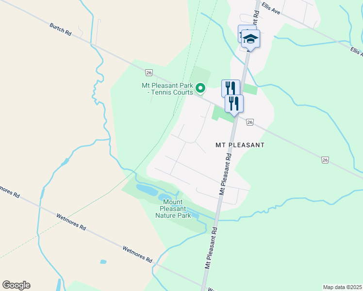map of restaurants, bars, coffee shops, grocery stores, and more near 22 Barnes Farm Road in Brant