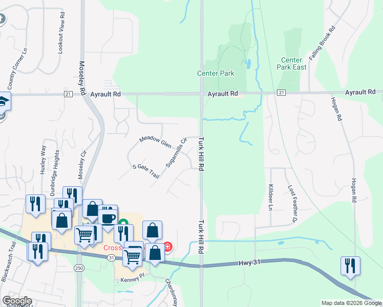 map of restaurants, bars, coffee shops, grocery stores, and more near 8 Meadow Glen in Fairport