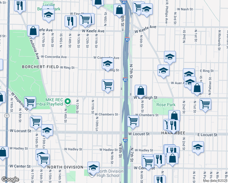map of restaurants, bars, coffee shops, grocery stores, and more near 3122 North 9th Street in Milwaukee