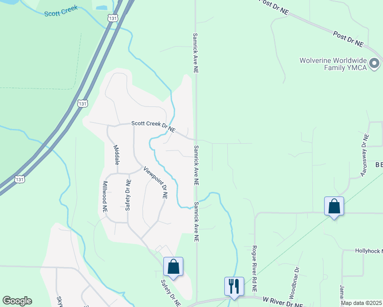 map of restaurants, bars, coffee shops, grocery stores, and more near 1589 Irmamax Court Northeast in Plainfield charter Township
