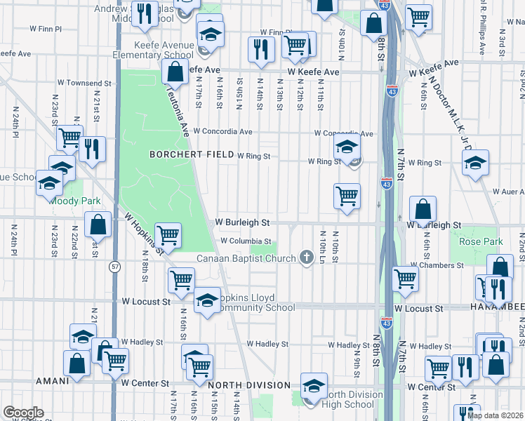 map of restaurants, bars, coffee shops, grocery stores, and more near 3120 North 14th Street in Milwaukee