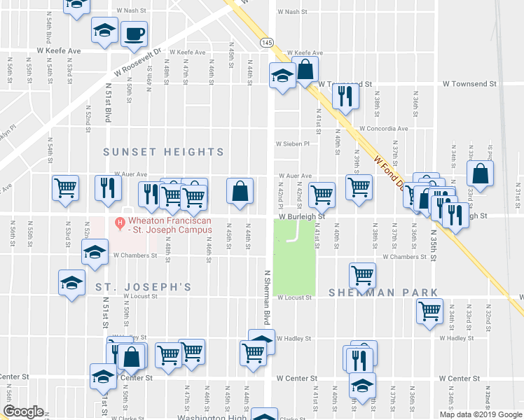 map of restaurants, bars, coffee shops, grocery stores, and more near 3111 North Sherman Boulevard in Milwaukee