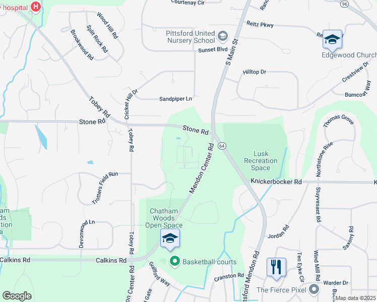 map of restaurants, bars, coffee shops, grocery stores, and more near 8 Founders Green in Pittsford