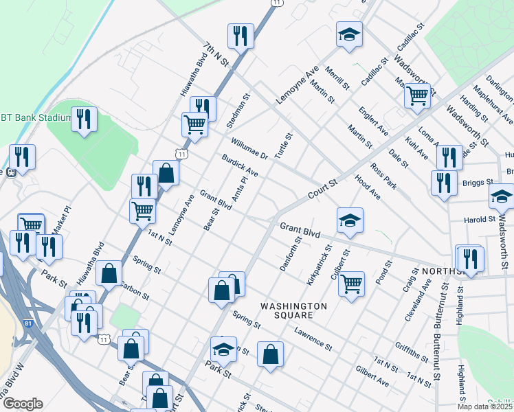 map of restaurants, bars, coffee shops, grocery stores, and more near 916 Turtle Street in Syracuse