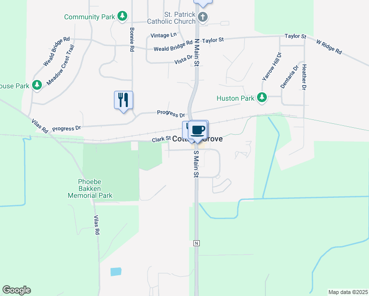 map of restaurants, bars, coffee shops, grocery stores, and more near 147 East Reynolds Street in Cottage Grove