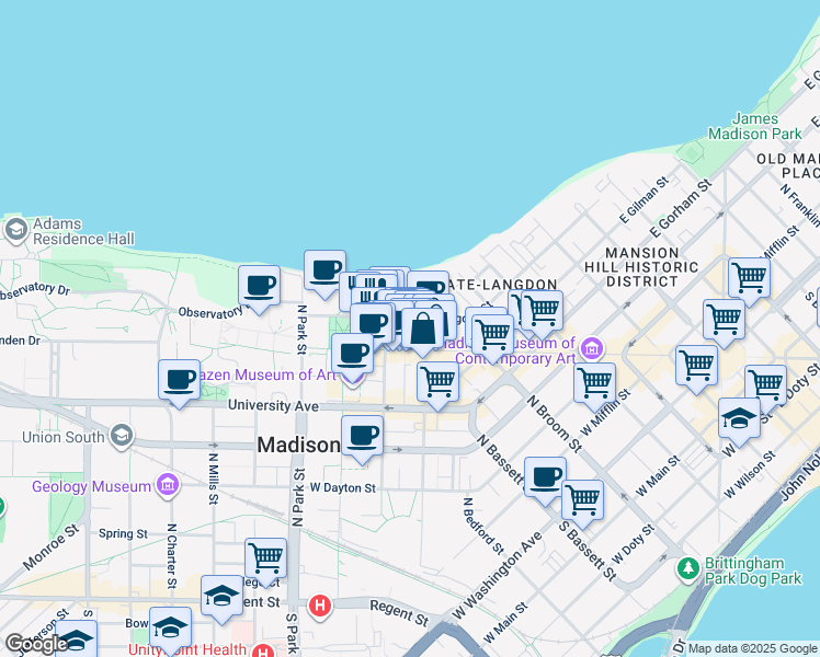 map of restaurants, bars, coffee shops, grocery stores, and more near 700 State Street in Madison