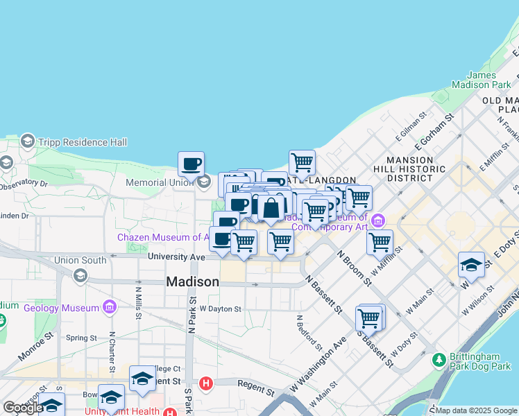 map of restaurants, bars, coffee shops, grocery stores, and more near 700 State Street in Madison