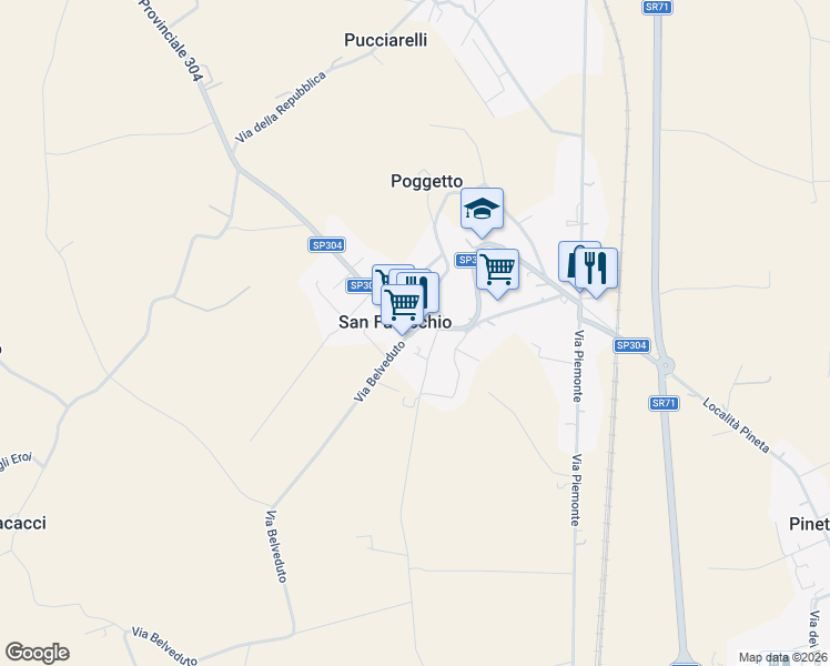map of restaurants, bars, coffee shops, grocery stores, and more near 73 Via del Giglio in Sanfatucchio