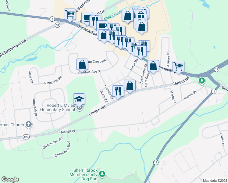 map of restaurants, bars, coffee shops, grocery stores, and more near 7 Helen Ave in New Hartford