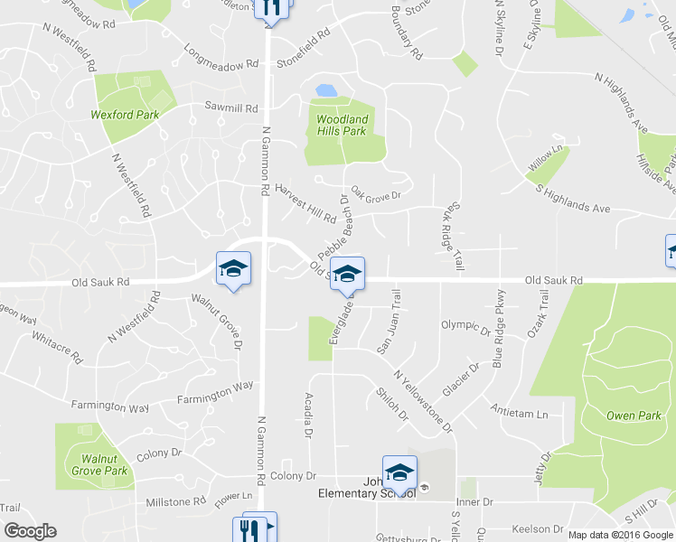 map of restaurants, bars, coffee shops, grocery stores, and more near 6806 Old Sauk Road in Madison