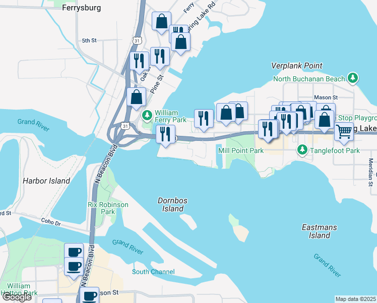 map of restaurants, bars, coffee shops, grocery stores, and more near 101 Millpoint Drive in Spring Lake
