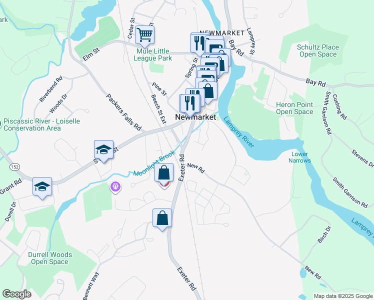 map of restaurants, bars, coffee shops, grocery stores, and more near 27 Exeter Road in Newmarket