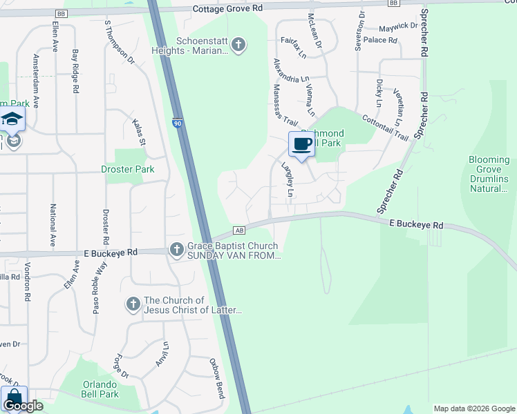 map of restaurants, bars, coffee shops, grocery stores, and more near 1629 Kings Mill Way in Madison