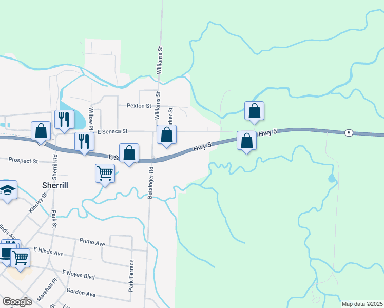 map of restaurants, bars, coffee shops, grocery stores, and more near 209 East State Street in Sherrill