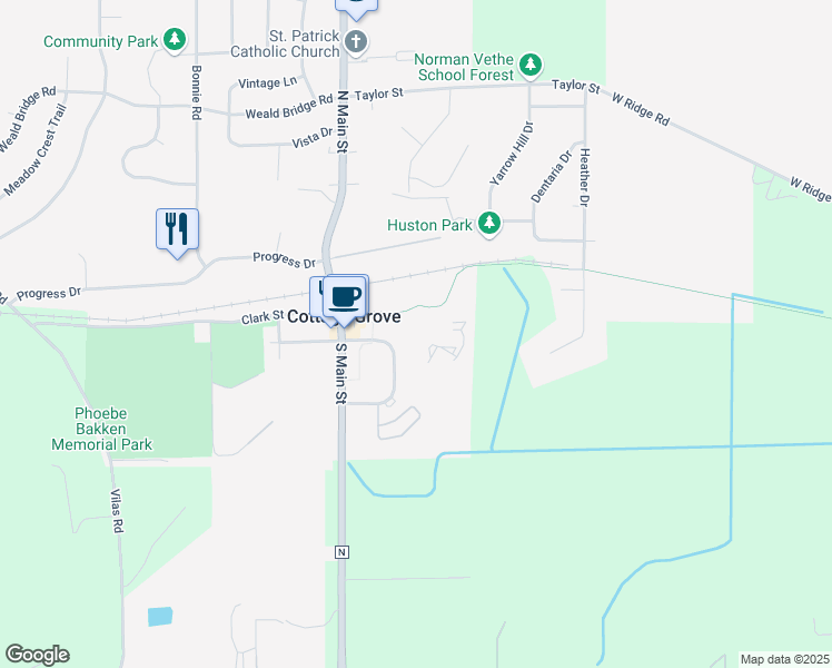 map of restaurants, bars, coffee shops, grocery stores, and more near 101 East Reynolds Street in Cottage Grove