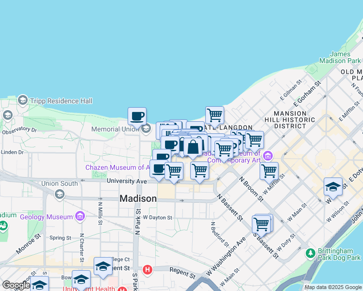 map of restaurants, bars, coffee shops, grocery stores, and more near 700 State Street in Madison