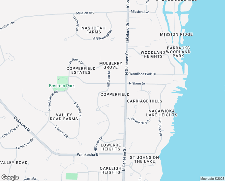 map of restaurants, bars, coffee shops, grocery stores, and more near 2192 Hillcrest Drive in Delafield