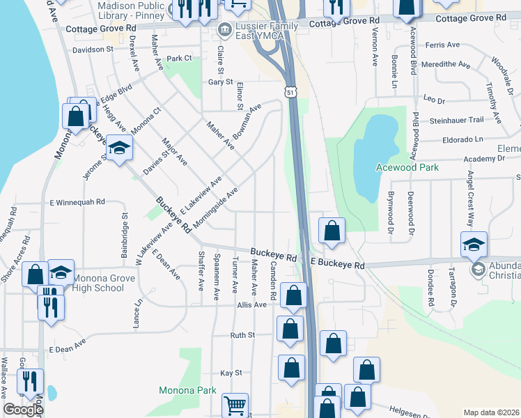 map of restaurants, bars, coffee shops, grocery stores, and more near 4808 Major Avenue in Madison