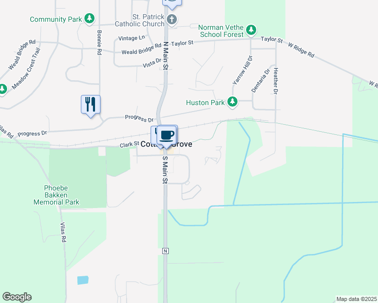 map of restaurants, bars, coffee shops, grocery stores, and more near 101 East Reynolds Street in Cottage Grove