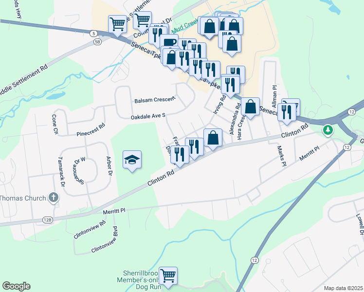 map of restaurants, bars, coffee shops, grocery stores, and more near 7 Helen Avenue in New Hartford
