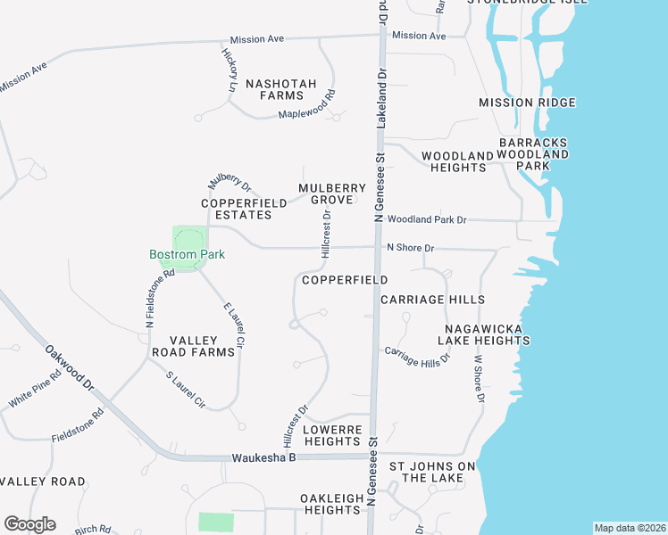 map of restaurants, bars, coffee shops, grocery stores, and more near 2192 Hillcrest Drive in Delafield