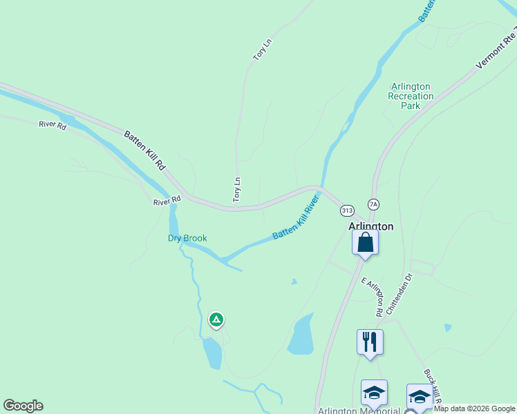 map of restaurants, bars, coffee shops, grocery stores, and more near 409 Vermont Route 313 West in Arlington