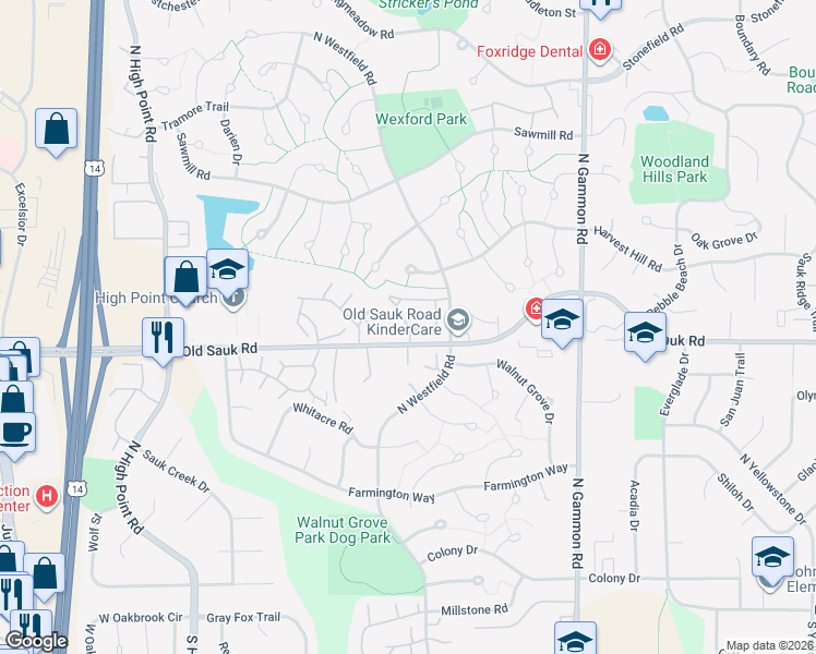 map of restaurants, bars, coffee shops, grocery stores, and more near 710 Saukdale Way in Madison