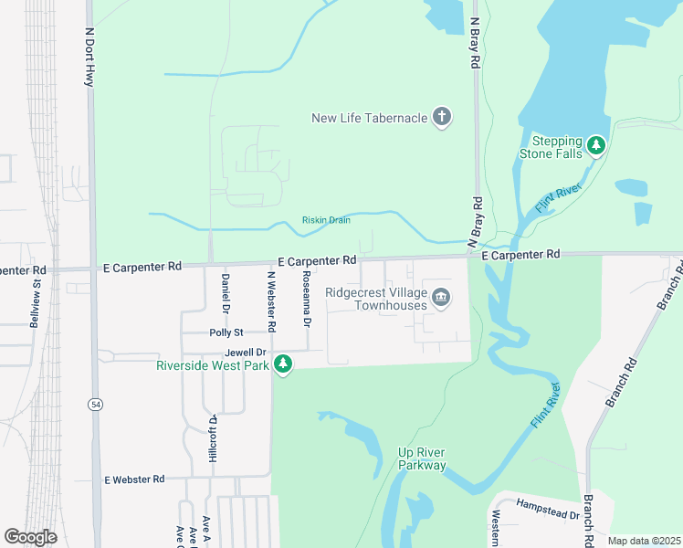 map of restaurants, bars, coffee shops, grocery stores, and more near 2122 East Carpenter Road in Flint