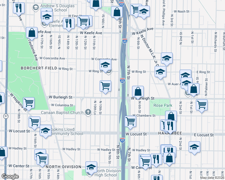 map of restaurants, bars, coffee shops, grocery stores, and more near 3122 North 9th Street in Milwaukee