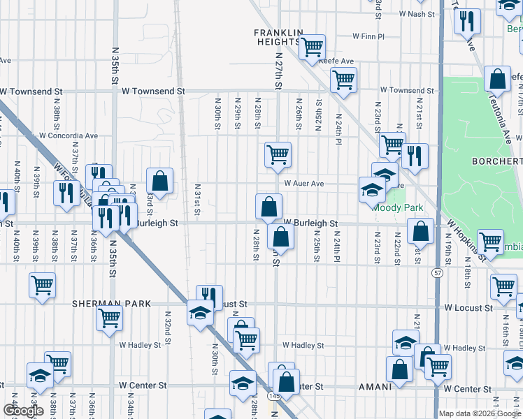 map of restaurants, bars, coffee shops, grocery stores, and more near in Milwaukee
