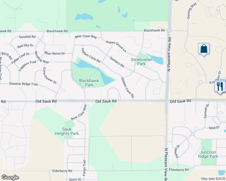 map of restaurants, bars, coffee shops, grocery stores, and more near 9201 Waterside Street in Middleton