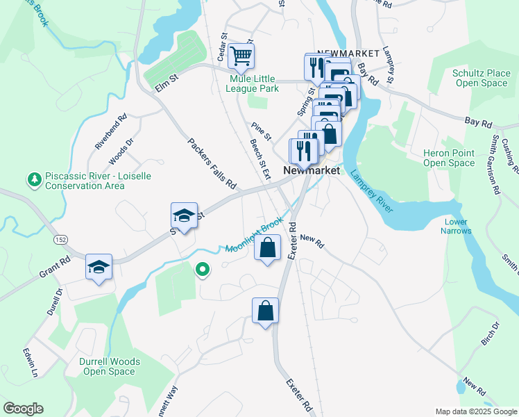 map of restaurants, bars, coffee shops, grocery stores, and more near 18 Railroad Street in Newmarket