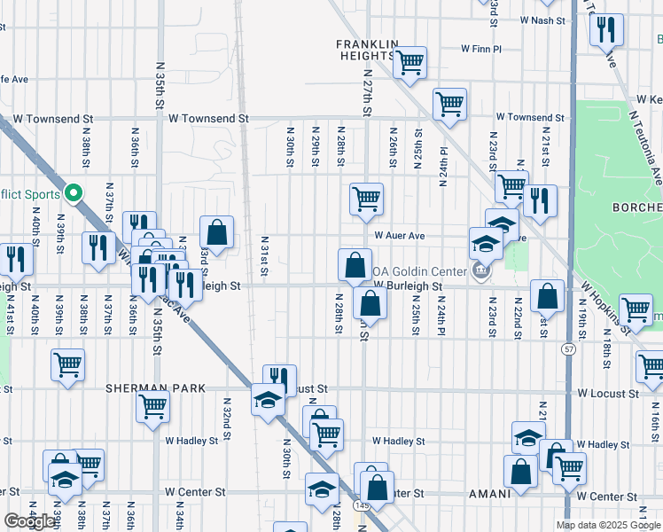 map of restaurants, bars, coffee shops, grocery stores, and more near 3106 North 29th Street in Milwaukee