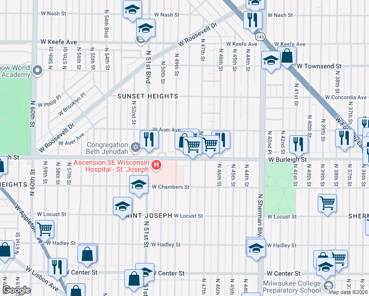 map of restaurants, bars, coffee shops, grocery stores, and more near in Milwaukee