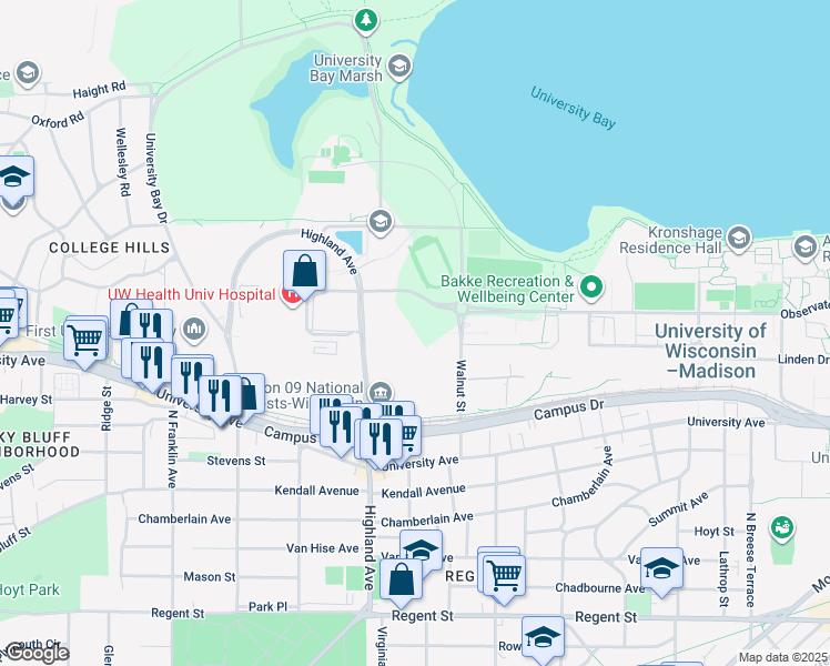map of restaurants, bars, coffee shops, grocery stores, and more near 51-71 Gifford Pinchot Dr in Madison