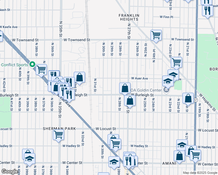 map of restaurants, bars, coffee shops, grocery stores, and more near 3106 North 29th Street in Milwaukee