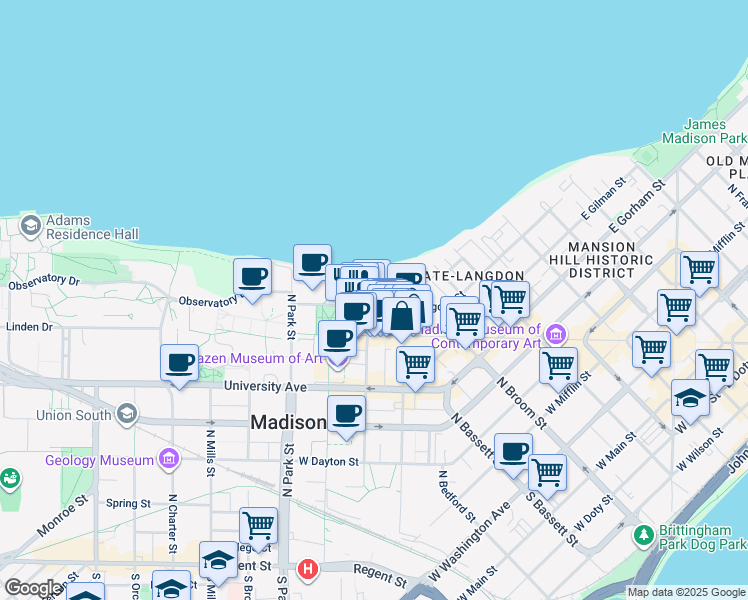 map of restaurants, bars, coffee shops, grocery stores, and more near 700 State Street in Madison