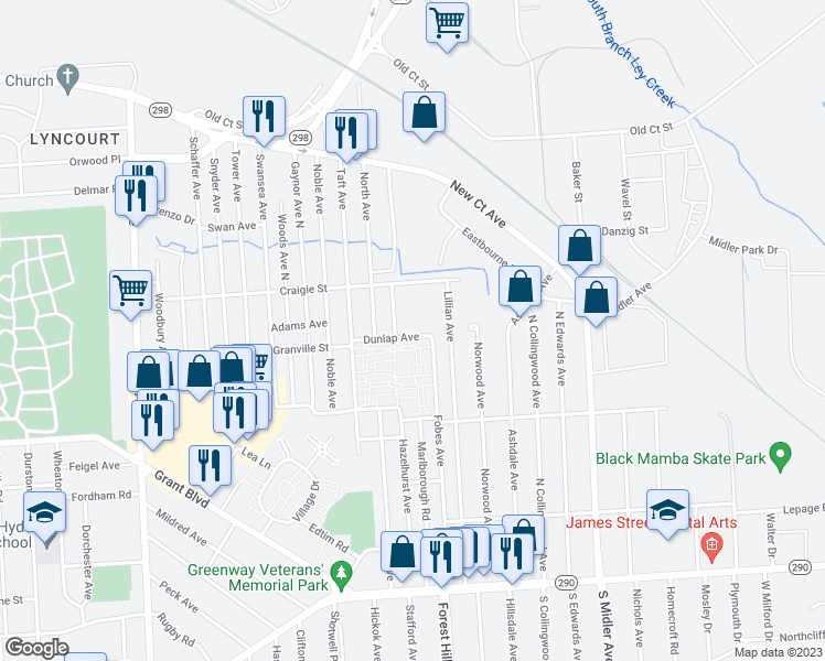 map of restaurants, bars, coffee shops, grocery stores, and more near 307 Dunlap Avenue in Syracuse