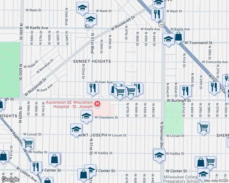 map of restaurants, bars, coffee shops, grocery stores, and more near in Milwaukee