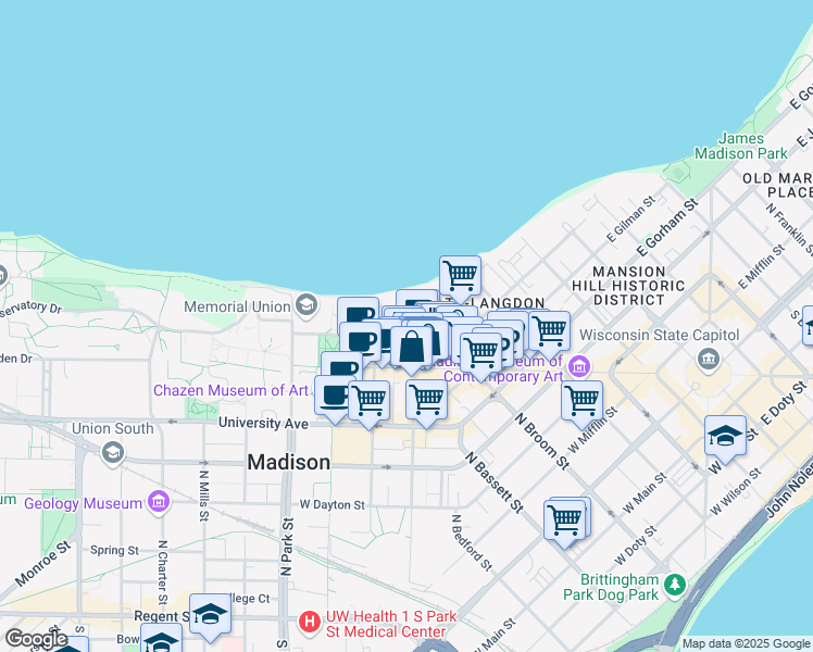 map of restaurants, bars, coffee shops, grocery stores, and more near in Madison