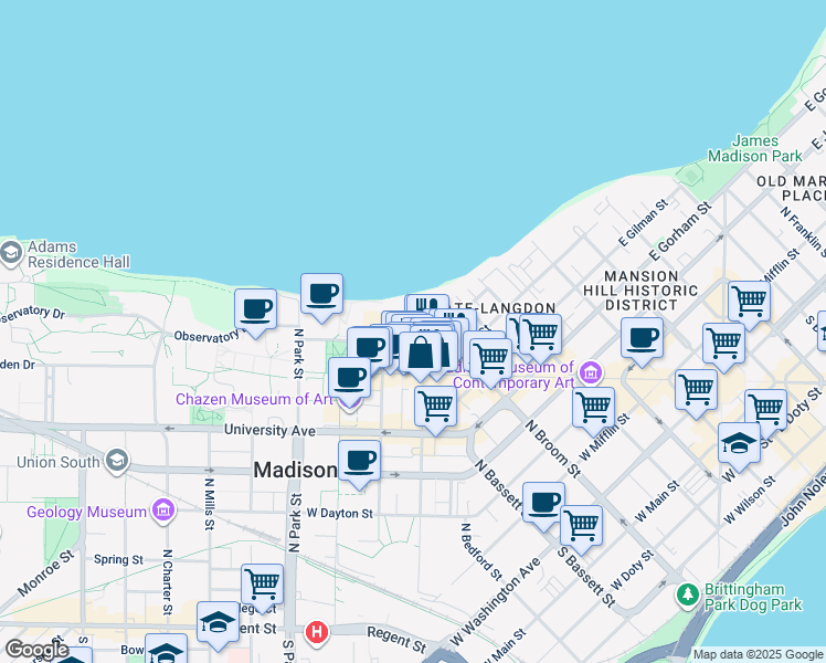 map of restaurants, bars, coffee shops, grocery stores, and more near in Madison