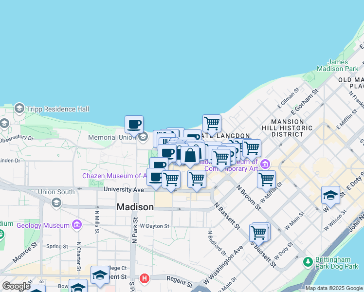 map of restaurants, bars, coffee shops, grocery stores, and more near 700 State Street in Madison