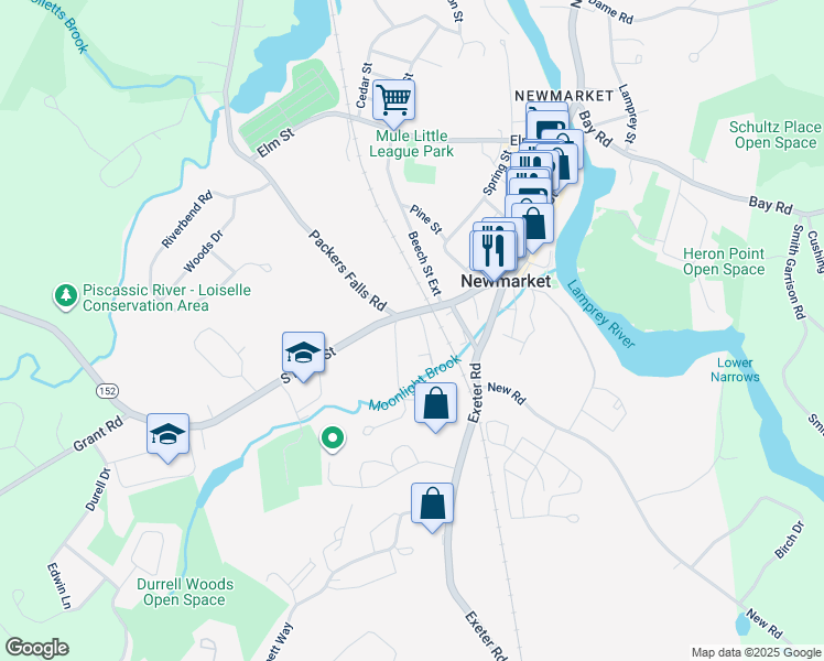 map of restaurants, bars, coffee shops, grocery stores, and more near 18 Railroad Street in Newmarket