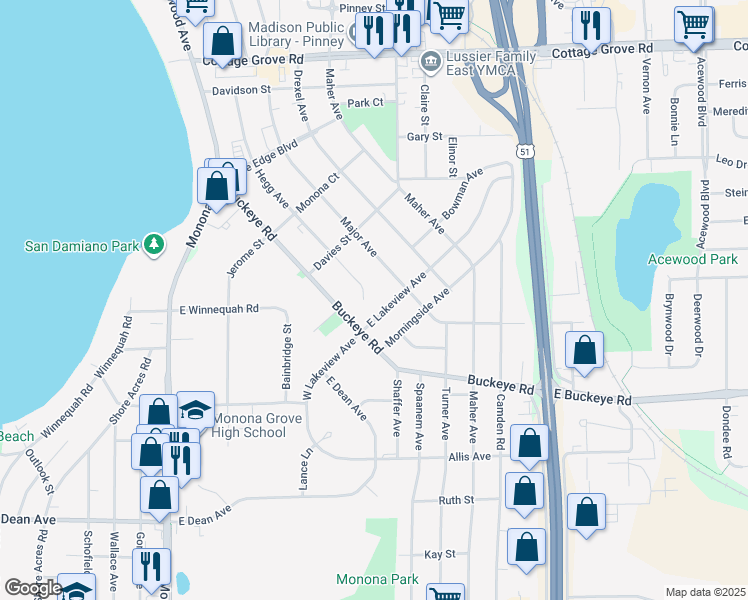 map of restaurants, bars, coffee shops, grocery stores, and more near 4328 Buckeye Road in Madison