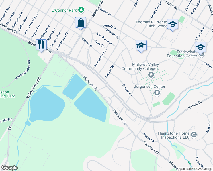map of restaurants, bars, coffee shops, grocery stores, and more near 1700 Parkway Lane in Utica