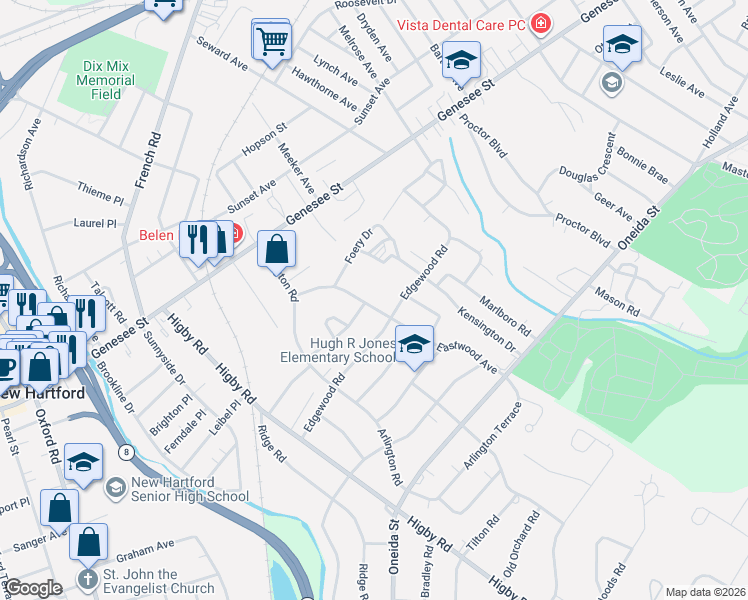 map of restaurants, bars, coffee shops, grocery stores, and more near 10 Ardmore Place in Utica