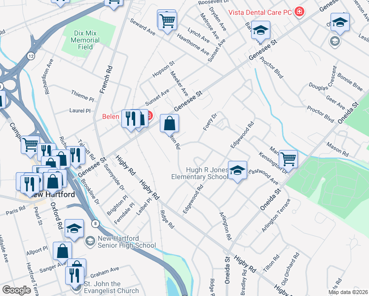 map of restaurants, bars, coffee shops, grocery stores, and more near 7 Regent Court in Utica
