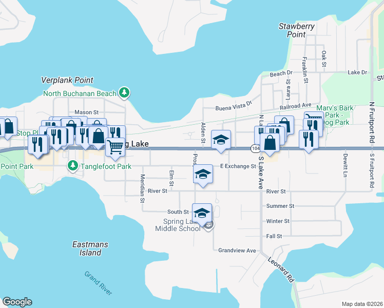 map of restaurants, bars, coffee shops, grocery stores, and more near 326 Rachaels Way in Spring Lake