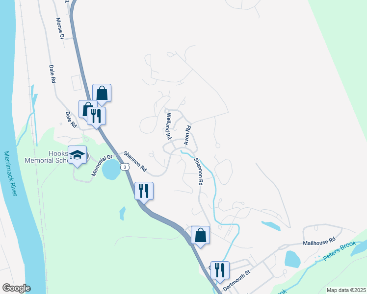 map of restaurants, bars, coffee shops, grocery stores, and more near 2 Trent Road in Hooksett
