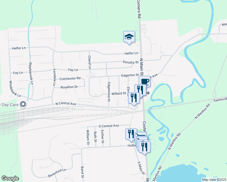 map of restaurants, bars, coffee shops, grocery stores, and more near 232 Edgewood Place in Minoa